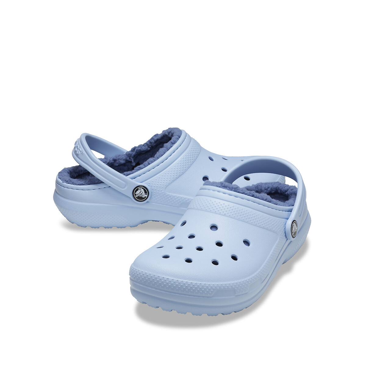 Baby blue crocs with fur top
