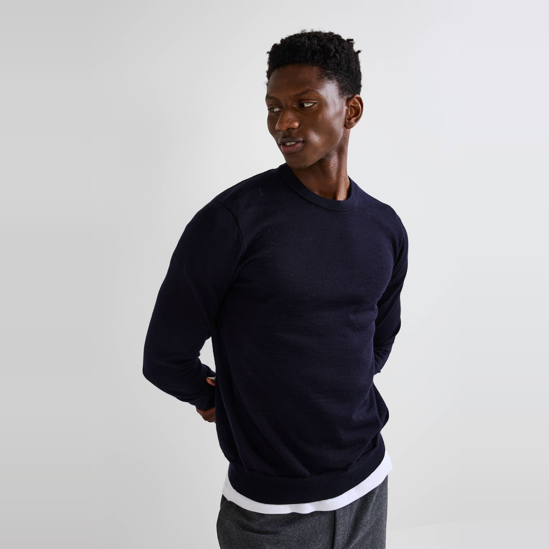 Pull col rond en laine mérinos, MONOPRIX