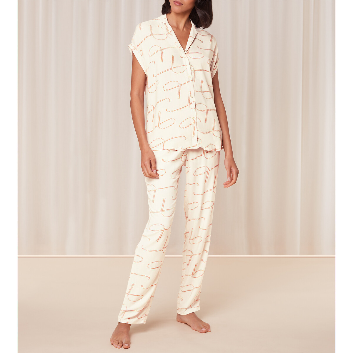 Image of Boyfriend Fit Printed Pyjamas with Short Sleeves