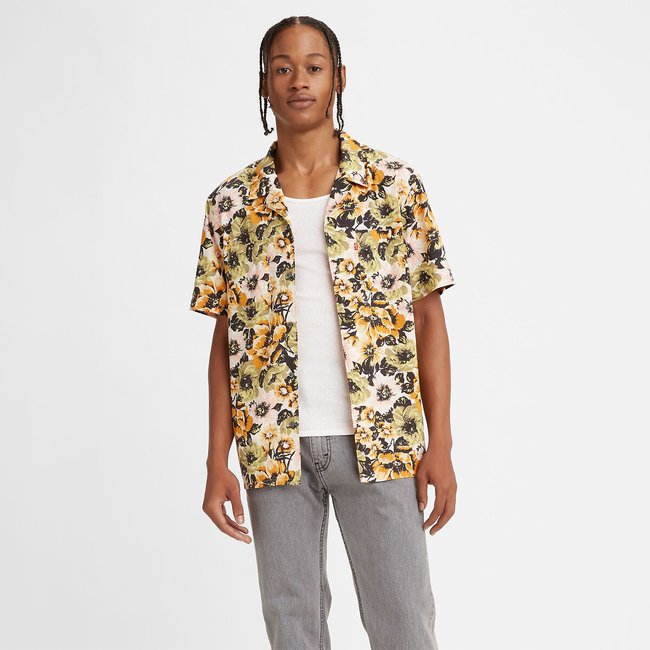 Classic camper floral shirt in cotton mix and regular fit with short ...