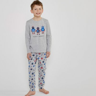 Robot Print Cotton Pyjamas with Long Sleeves LA REDOUTE COLLECTIONS