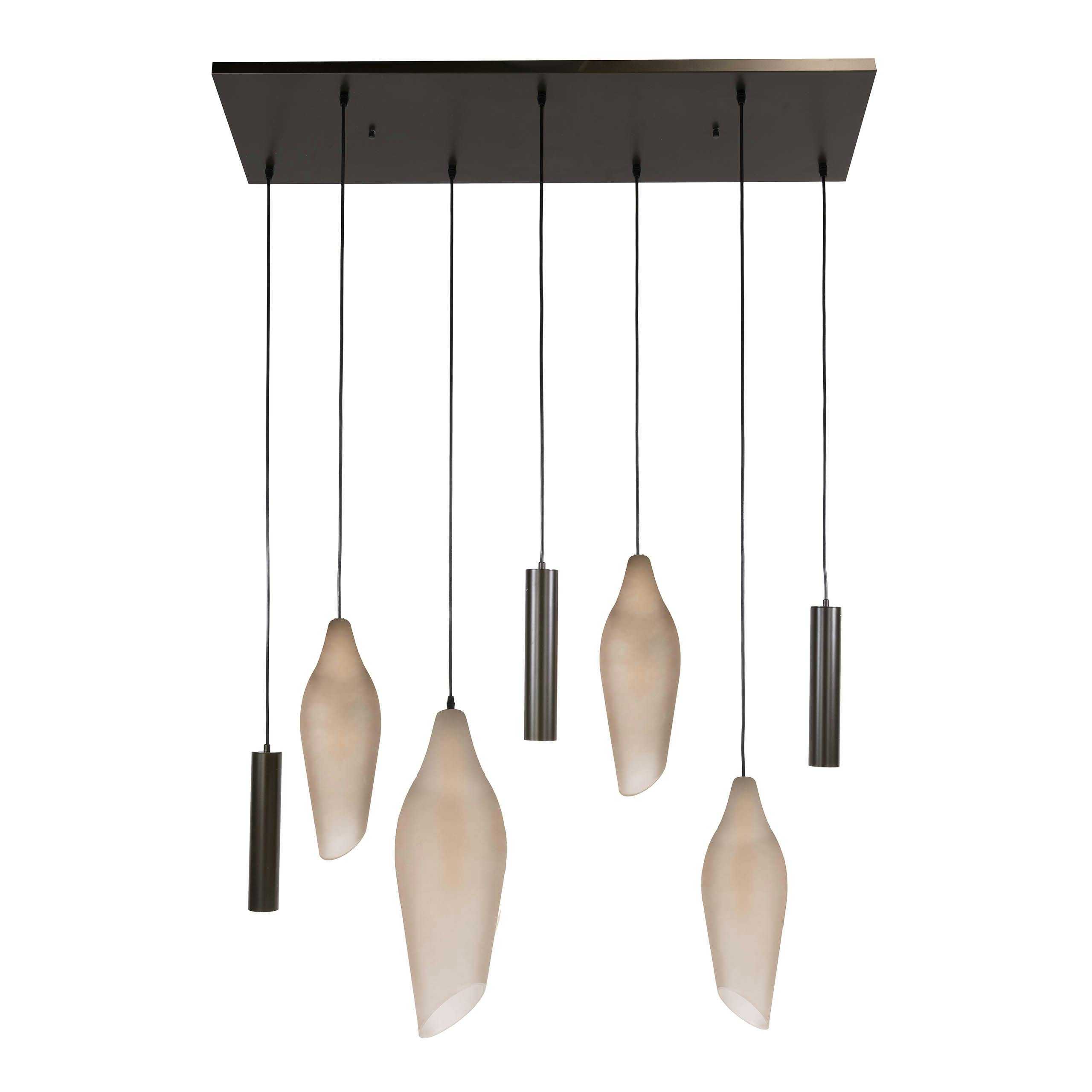 Suspension de table verre brun métal vintage 7 lampes NIAGARA, PIER IMPORT