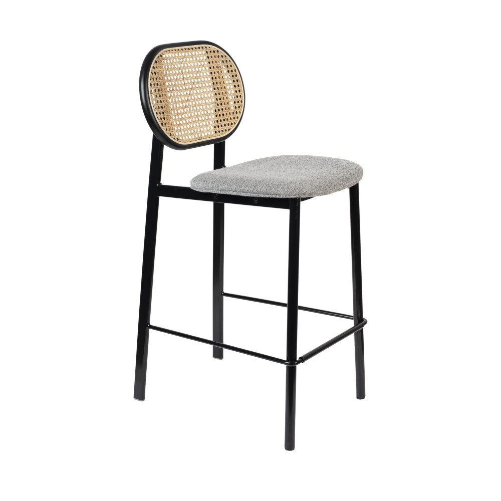 Tabouret de bar en tissu et cannage H65cm- SPIKE, ZUIVER