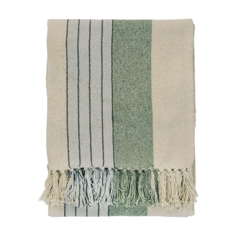 Plaid coton recyclé rayures franges, MADAM STOLTZ