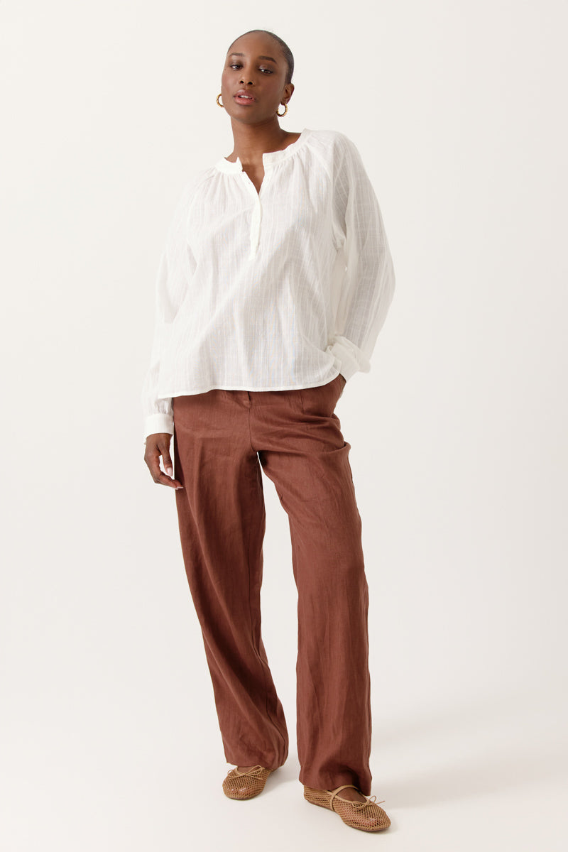 Blouse Elouzia à encolure ronde boutonnée, manches longues, coupe ample et légère, ARTLOVE