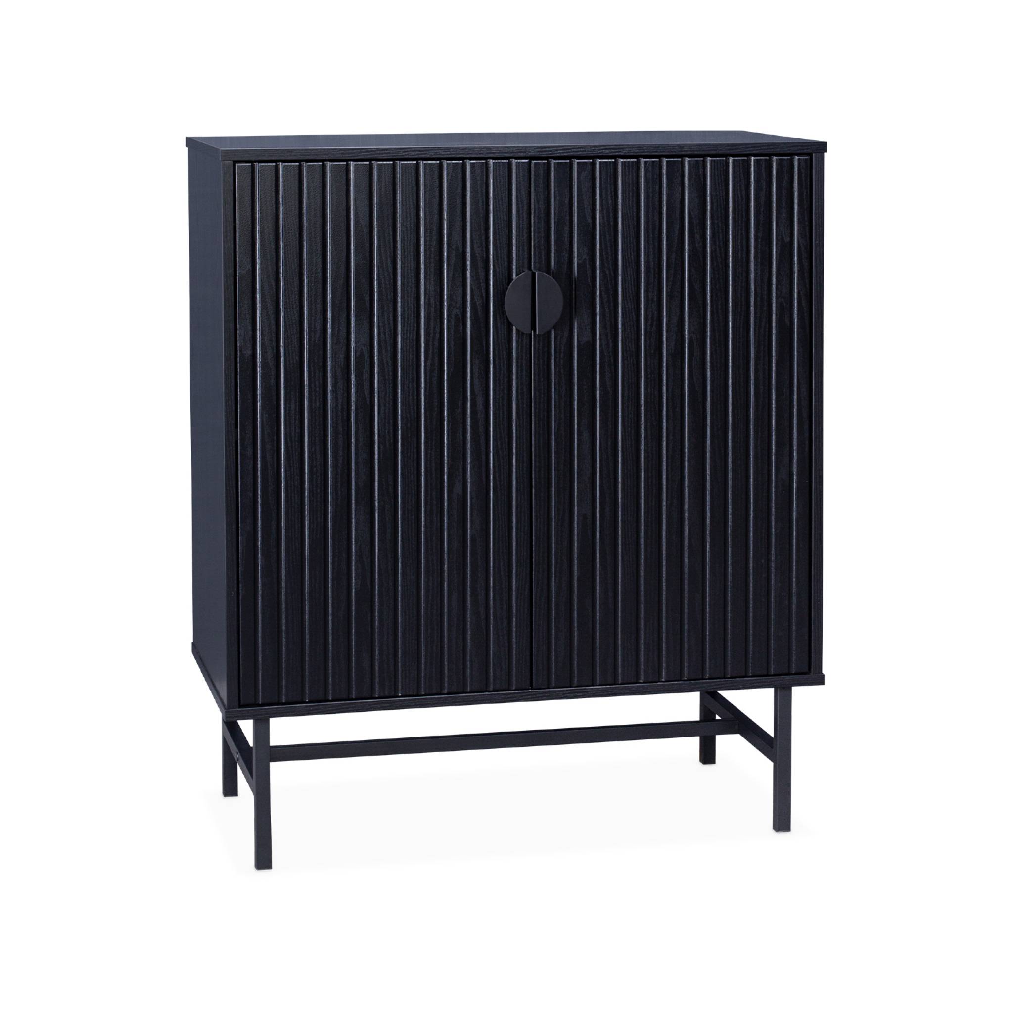 Buffet décor bois rainuré 2 portes 80cm BAZALT, SWEEEK