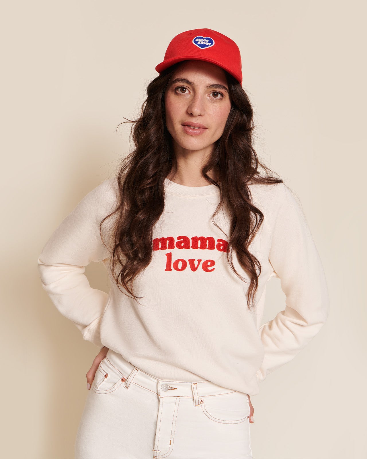 Sweat brodé en coton bio, LOVE ROUGE, EMOI EMOI