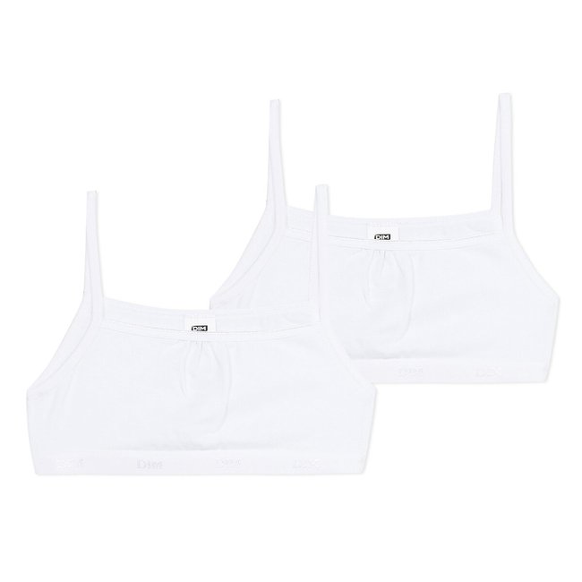Pack of 2 Organic Cotton Crop Tops, 6-16 Years, white, DIM