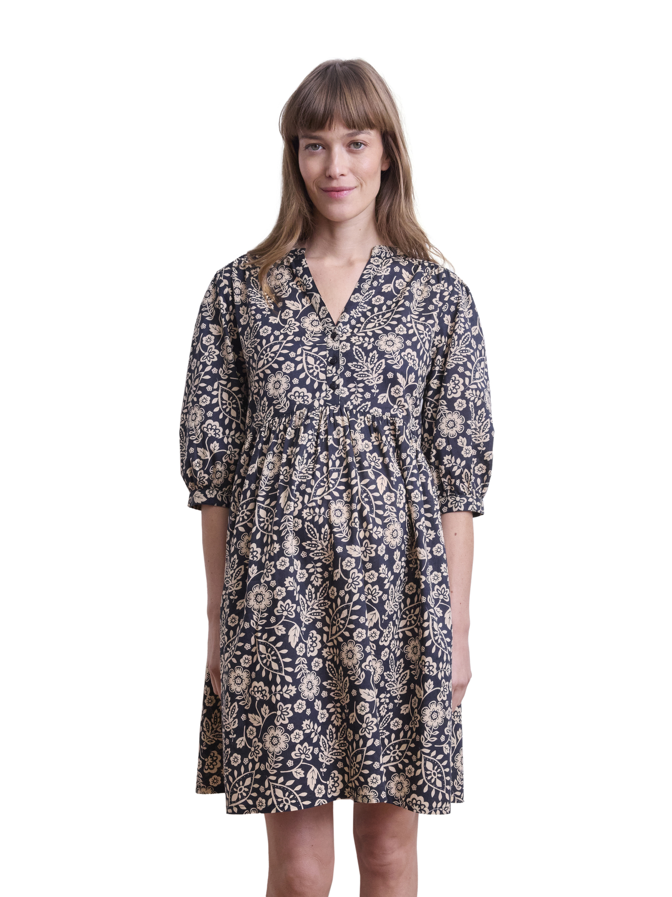 Robe courte coton fleuri grossesse et allaitement, VERTBAUDET