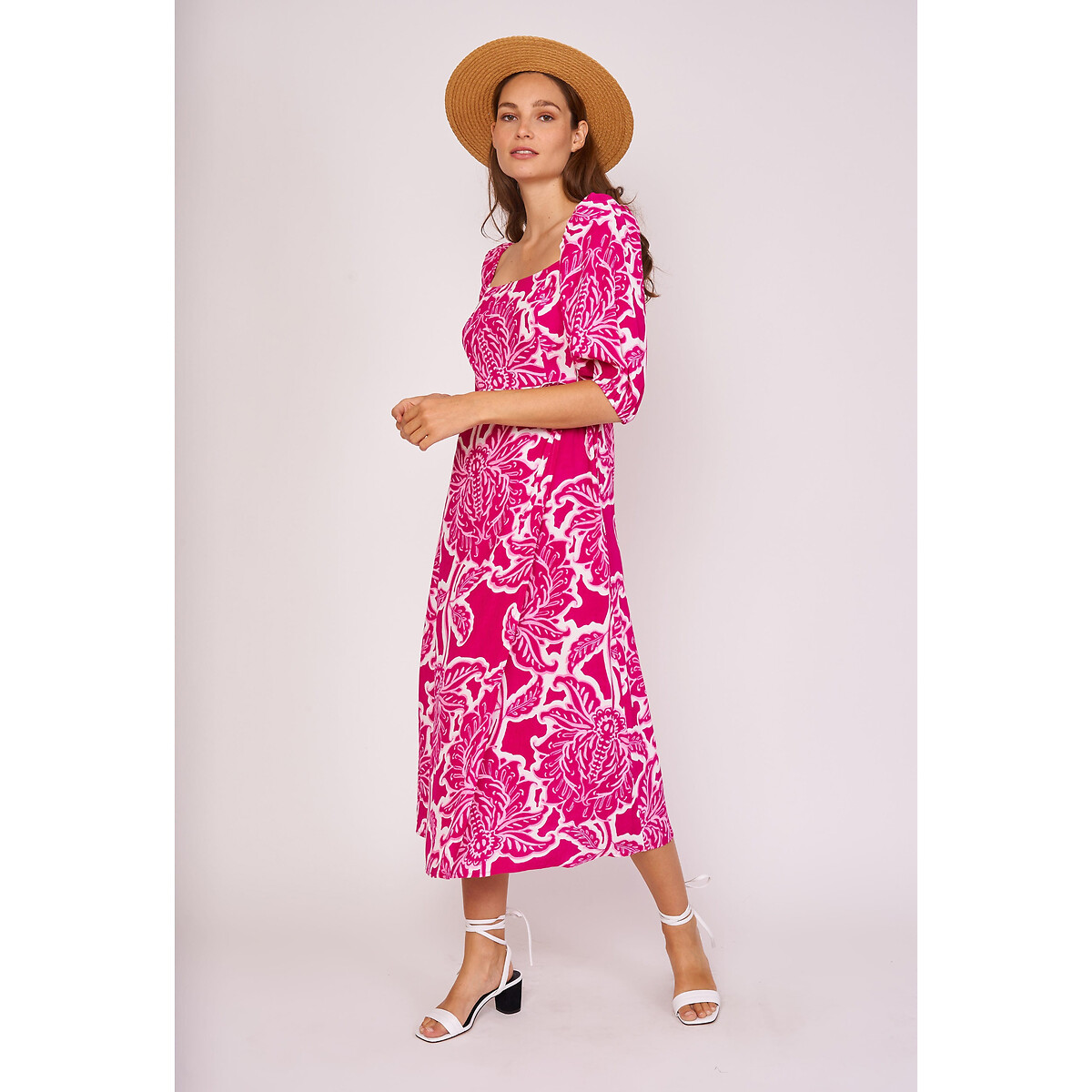 Charlotte square neck dress fuchsia Derhy La Redoute