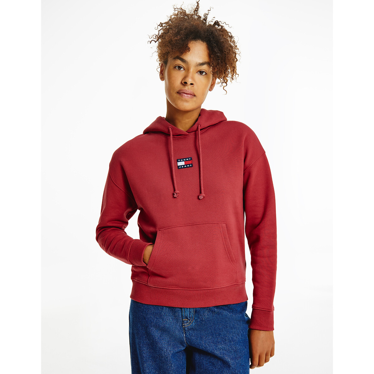 Organic cotton hoodie with embroidered logo , cranberry, Tommy Jeans ...
