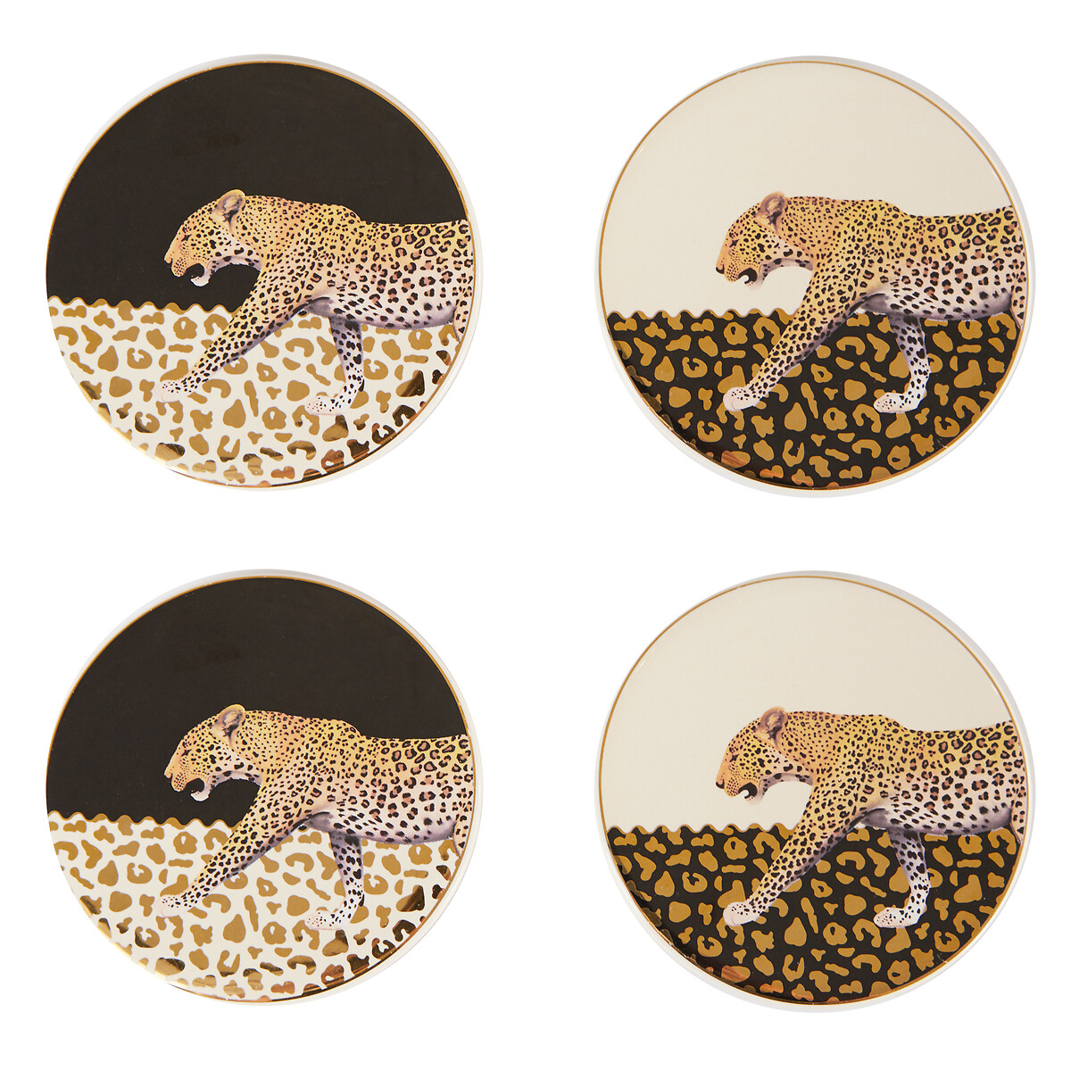 Set of 4 Stoneware Leopard Design Coasters, SO'HOME