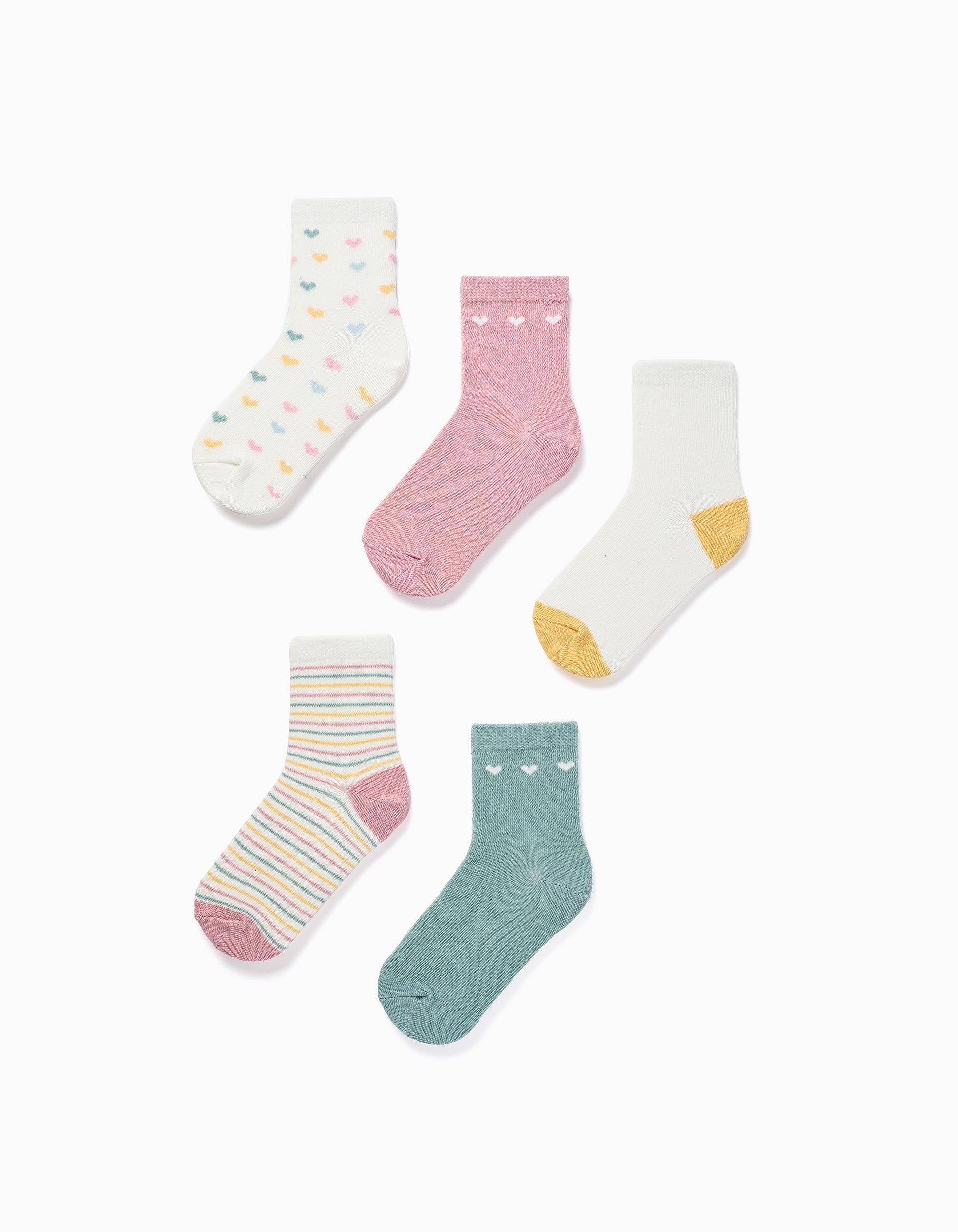 Lot de 5 paires de chaussettes à rayures/cœurs, ZIPPY