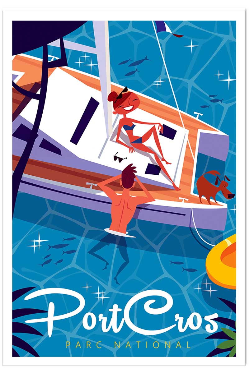 Poster de baignade à port cros, HEXOA