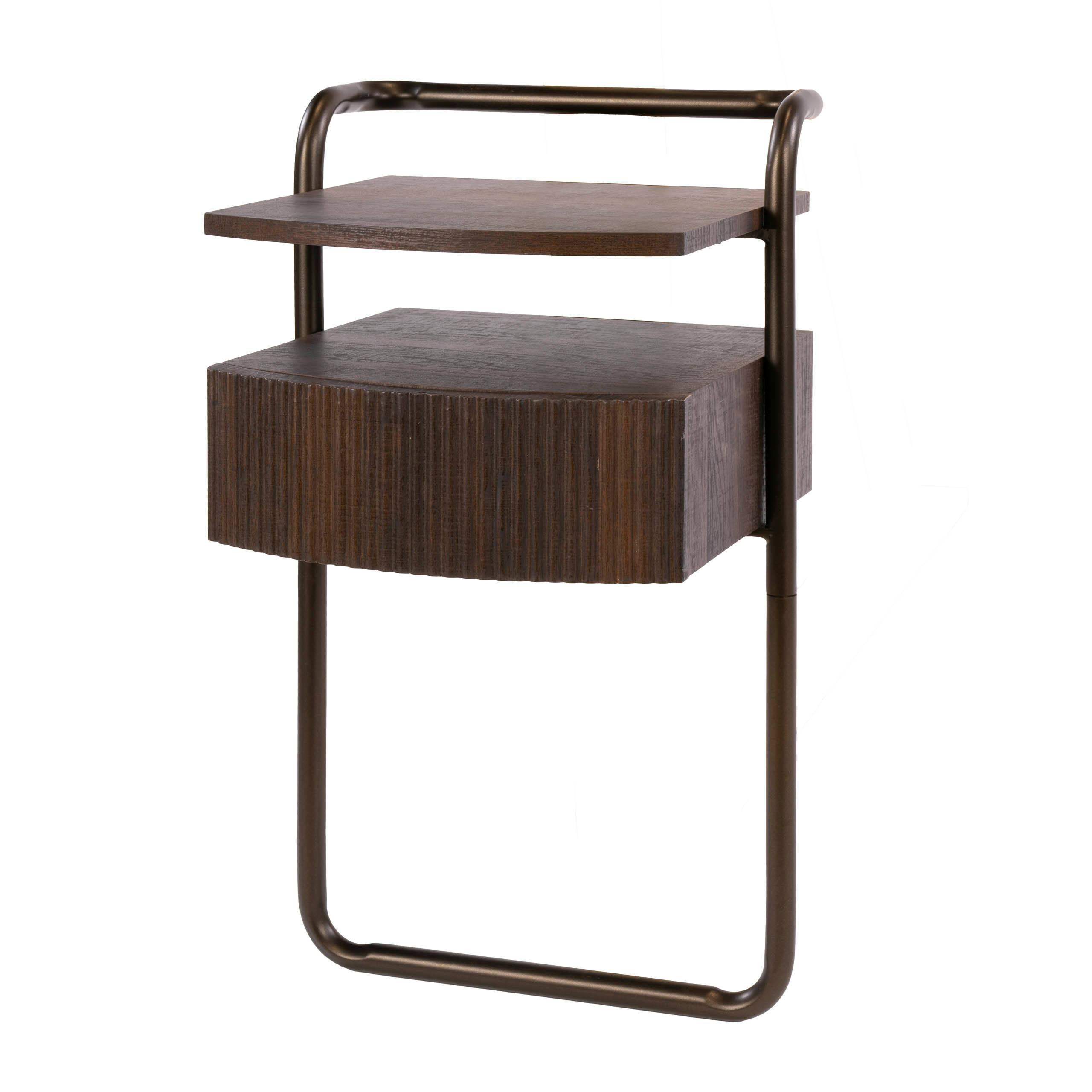Table de chevet 1 tiroir effet bois et métal bronze TERRA, PIER IMPORT