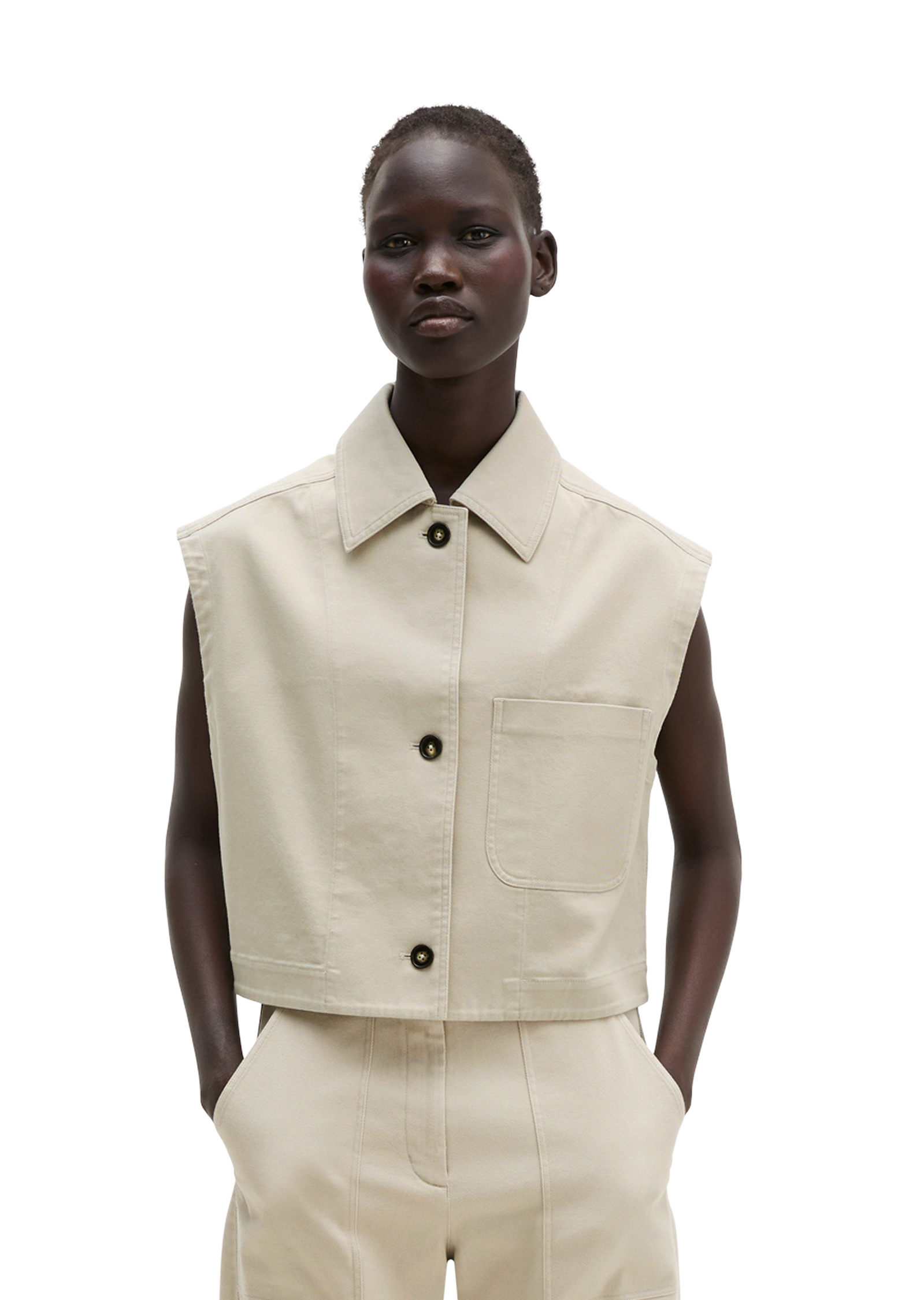 Gilet boxy en coton sergé stretch, MARC O'POLO