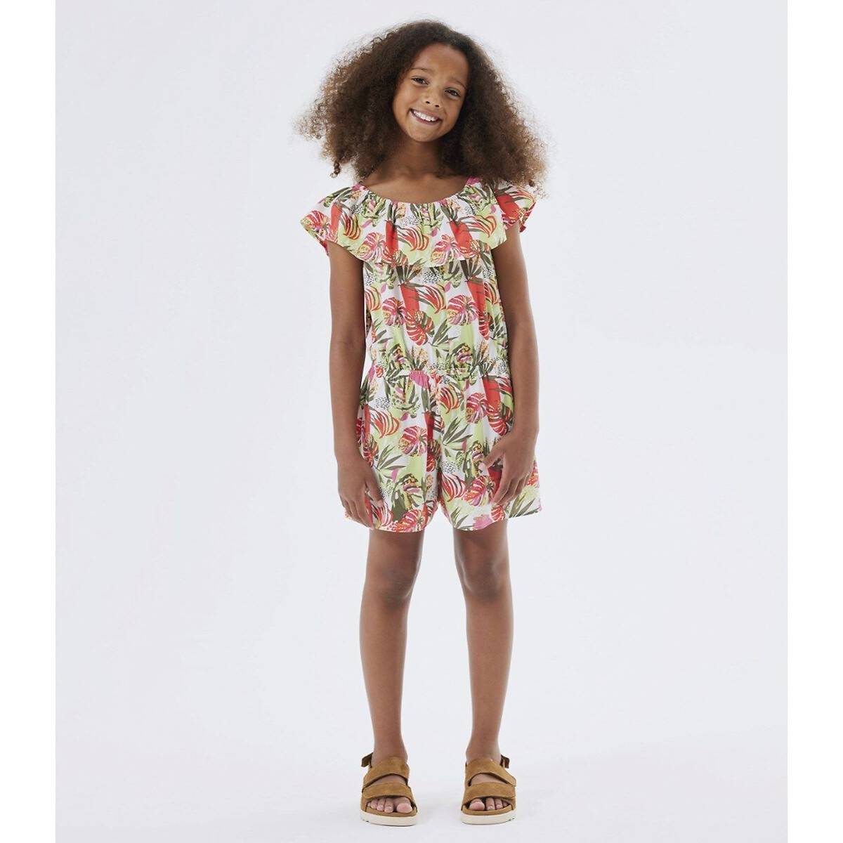 Image of Recycled Floral Print Playsuit with Ruffle