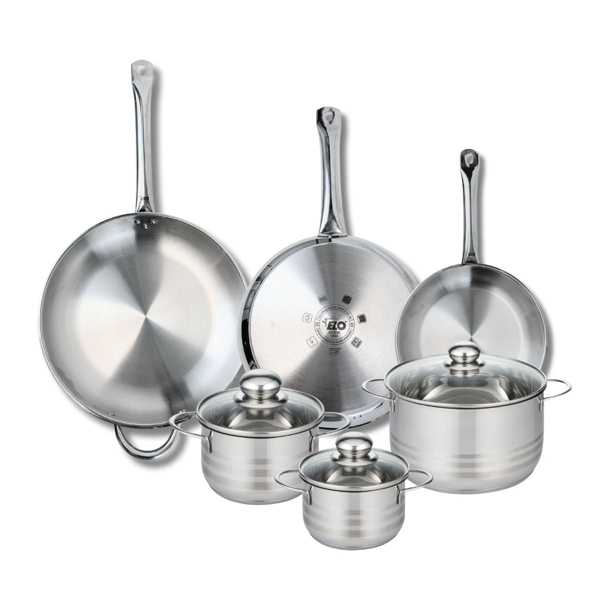 3 poêles 24/28/32cm + 3 faitouts 14/16/20cm PROFI BRILLANT, ELO