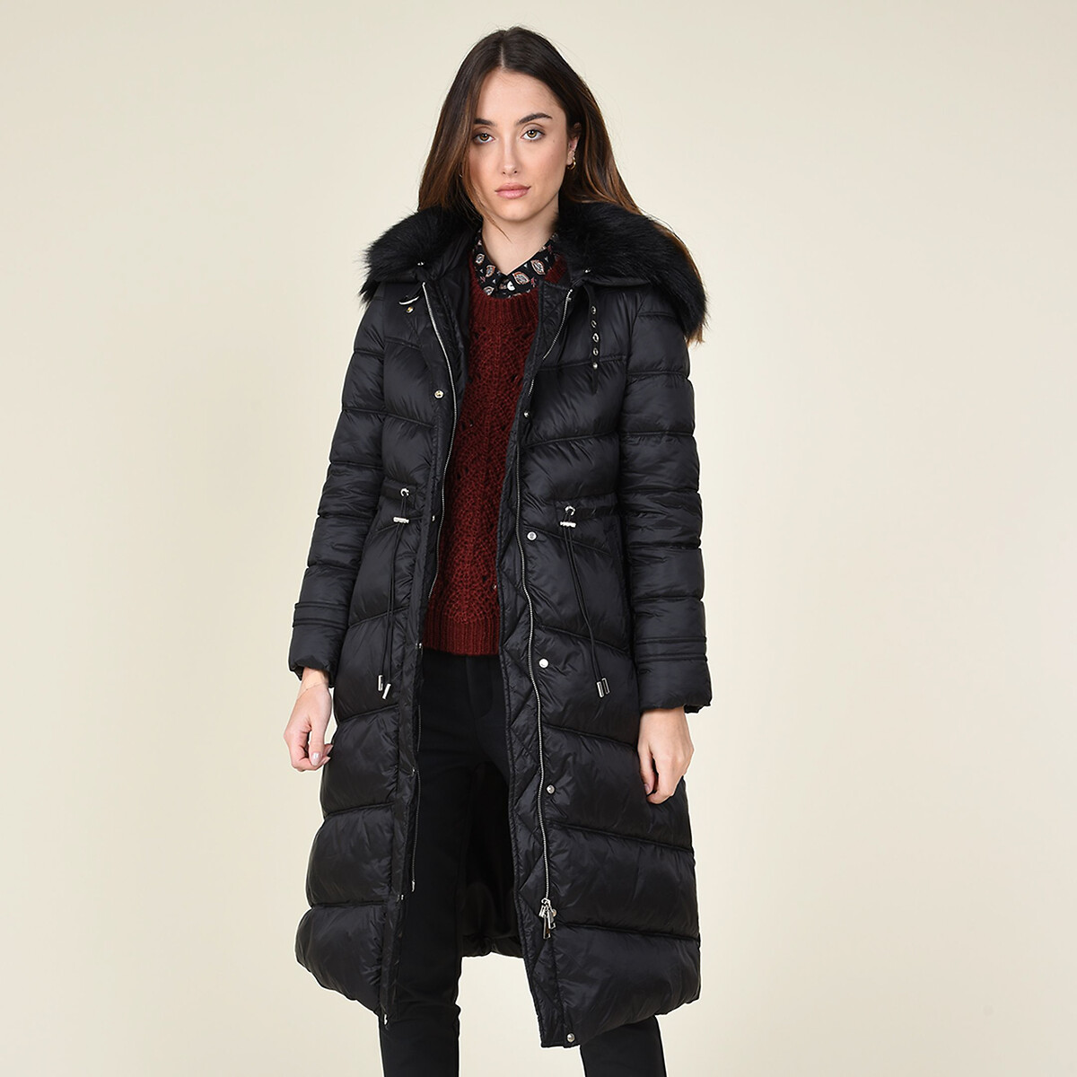 long coat with fur collar