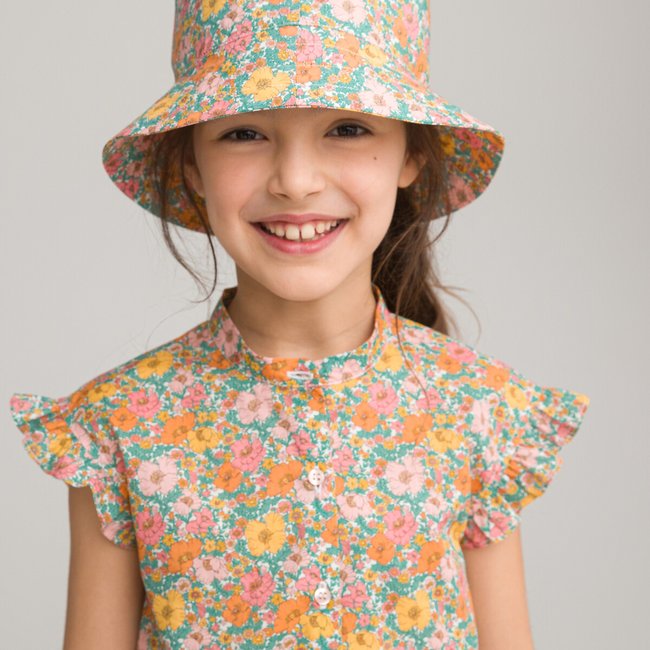 Cotton liberty fabrics shirt in floral print with short ruffled sleeves ...