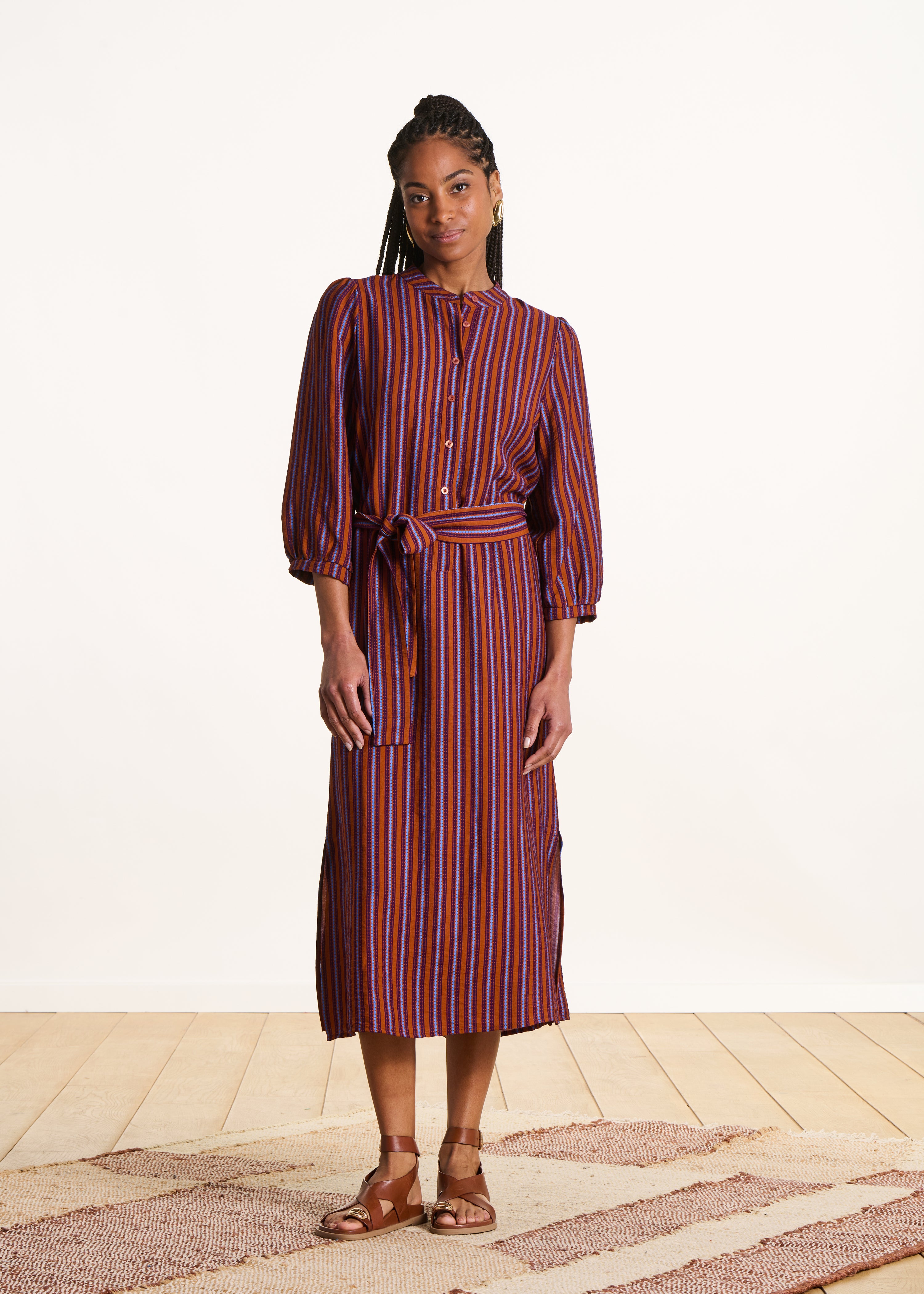 Robe midi boutonnée à rayures, LA FEE MARABOUTEE