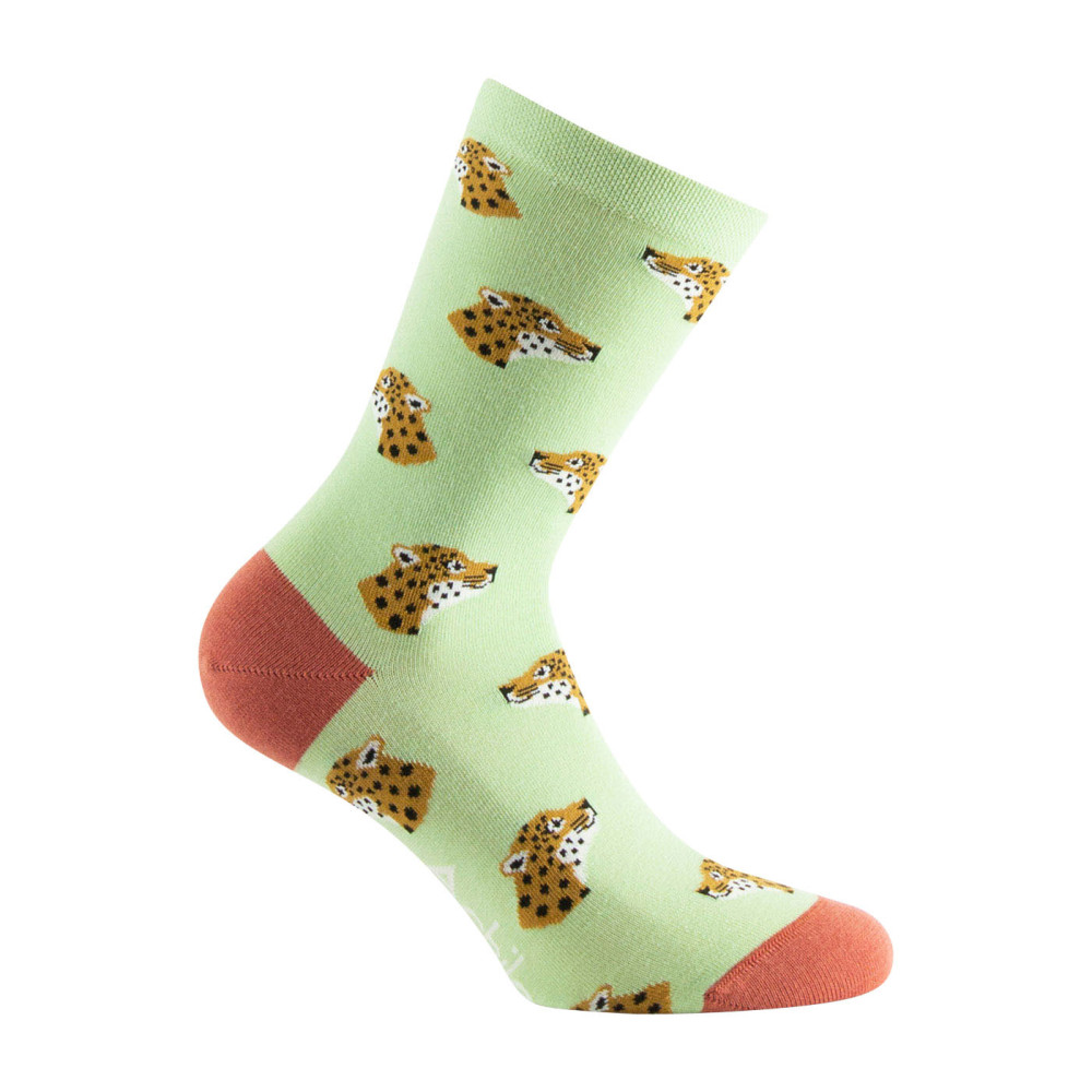 Mi-Chaussettes Femme Fantaisie Semis Panthères en Coton Peigné, ACHILE