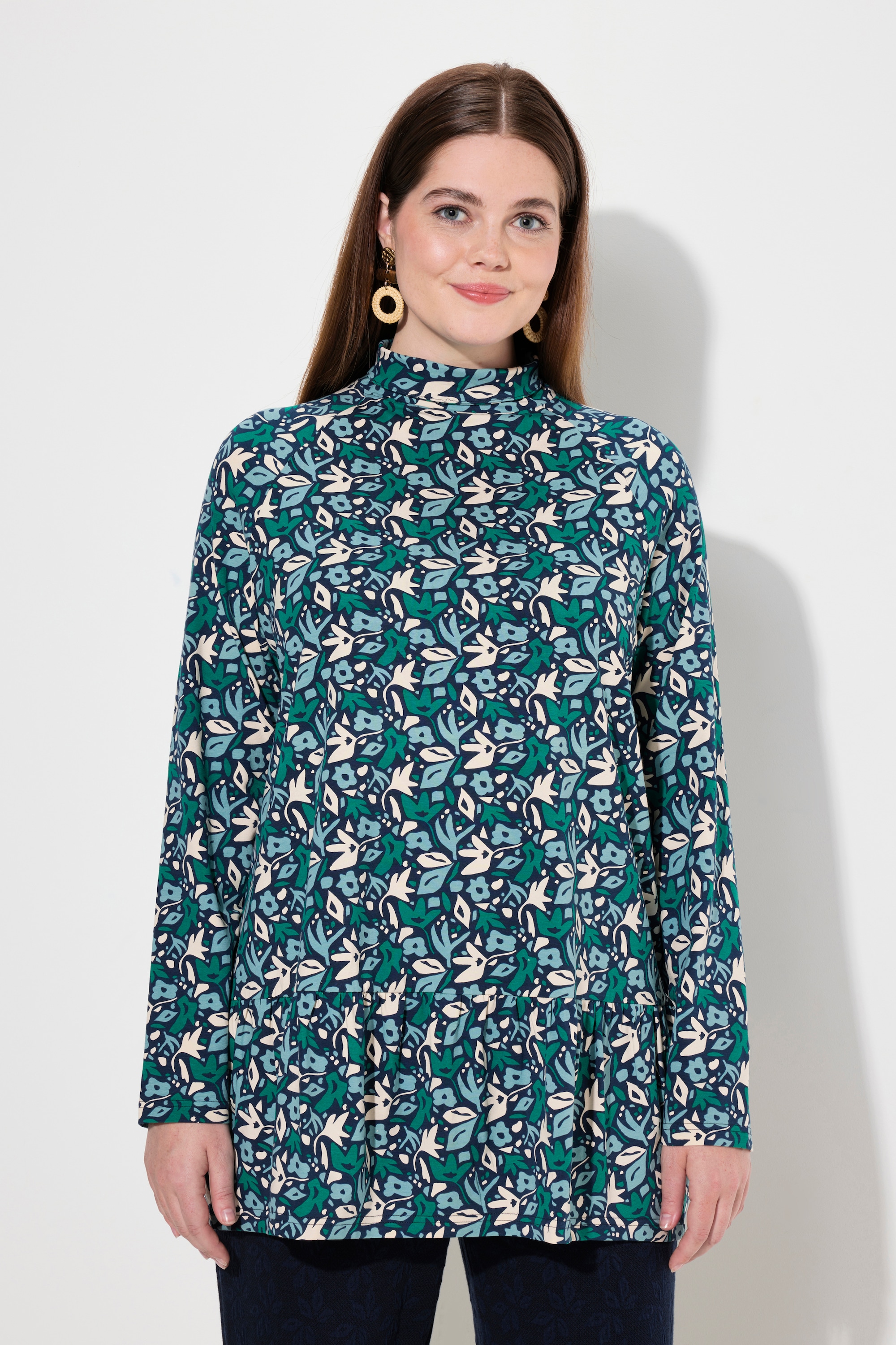 T-shirt long en coton bio motif à fleurs, ULLA POPKEN