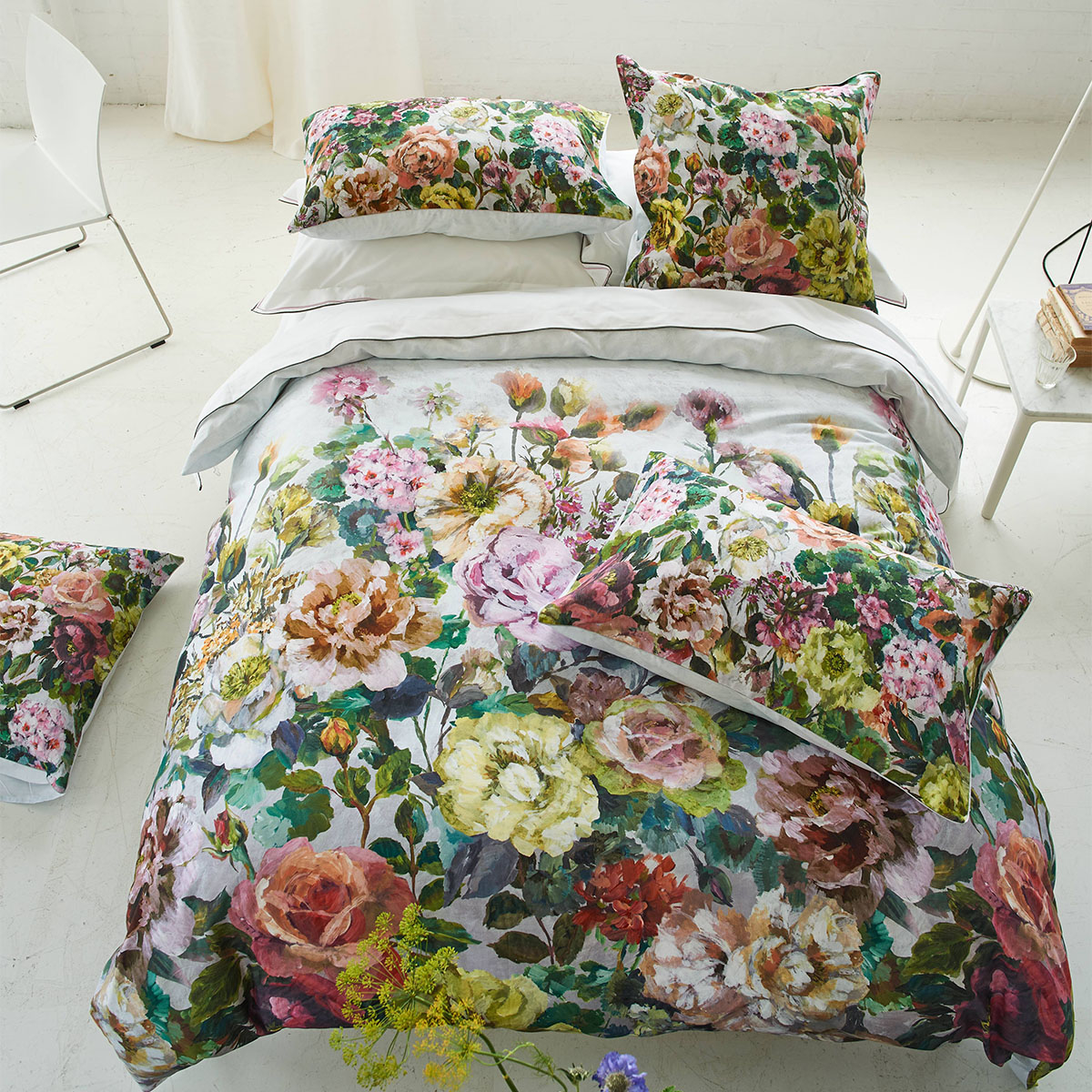 Housse de couette imprimée en satin de coton, GRANDIFLORA, DESIGNERS GUILD