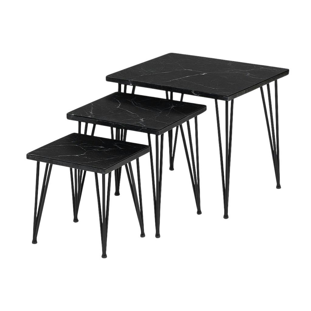 Table salon gigogne marbre noir (lot de 3) DUOMO, PIER IMPORT
