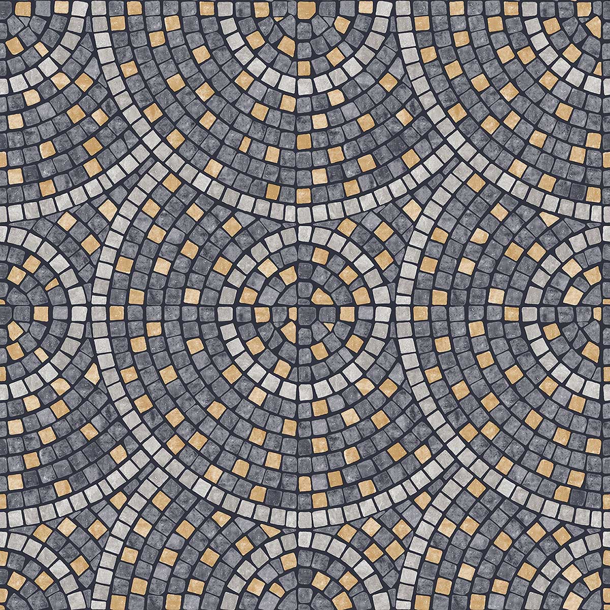Papier peint mosaïque cercles gris et or, HEXOA