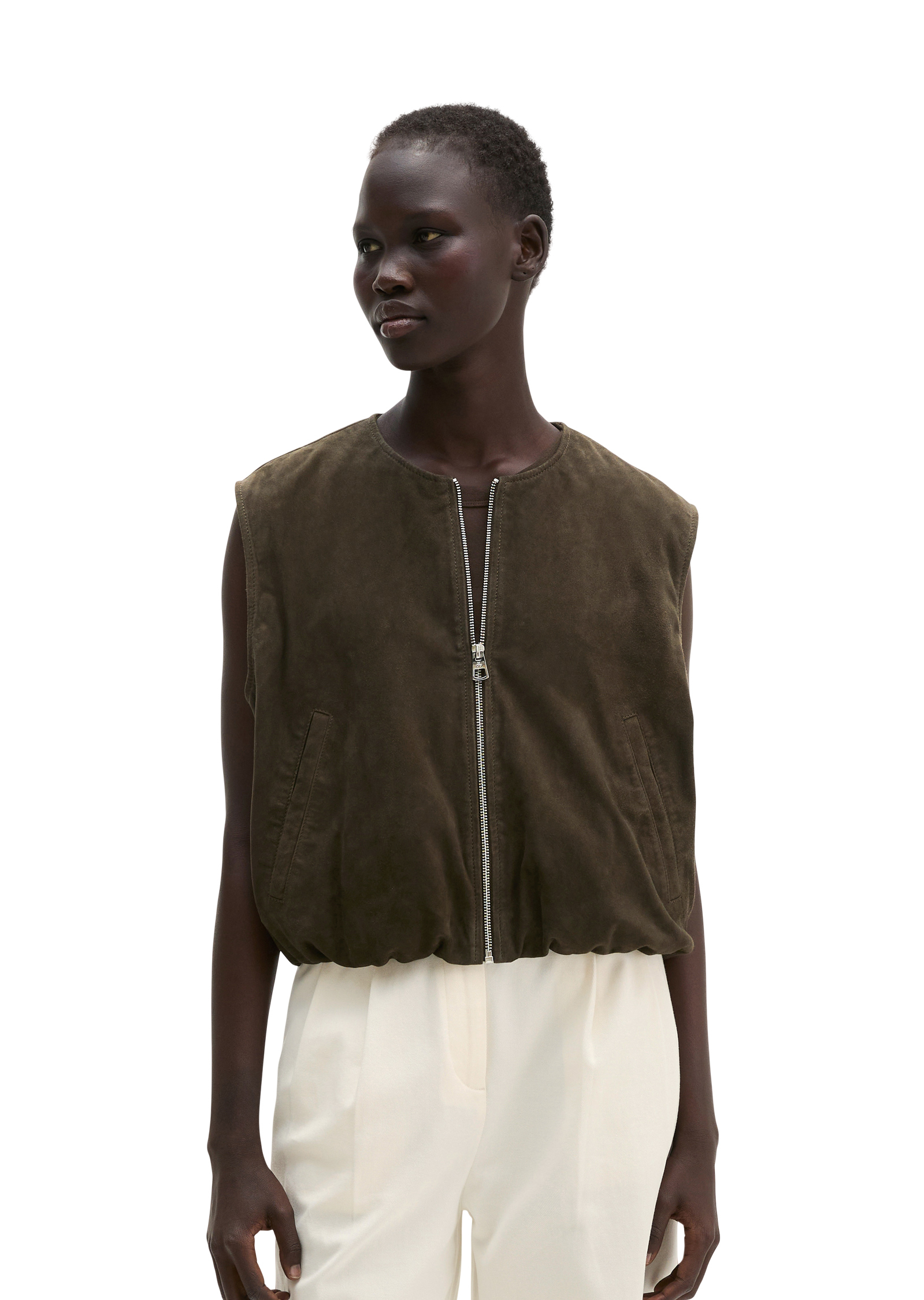 Gilet en cuir regular en cuir de chèvre velours, MARC O'POLO