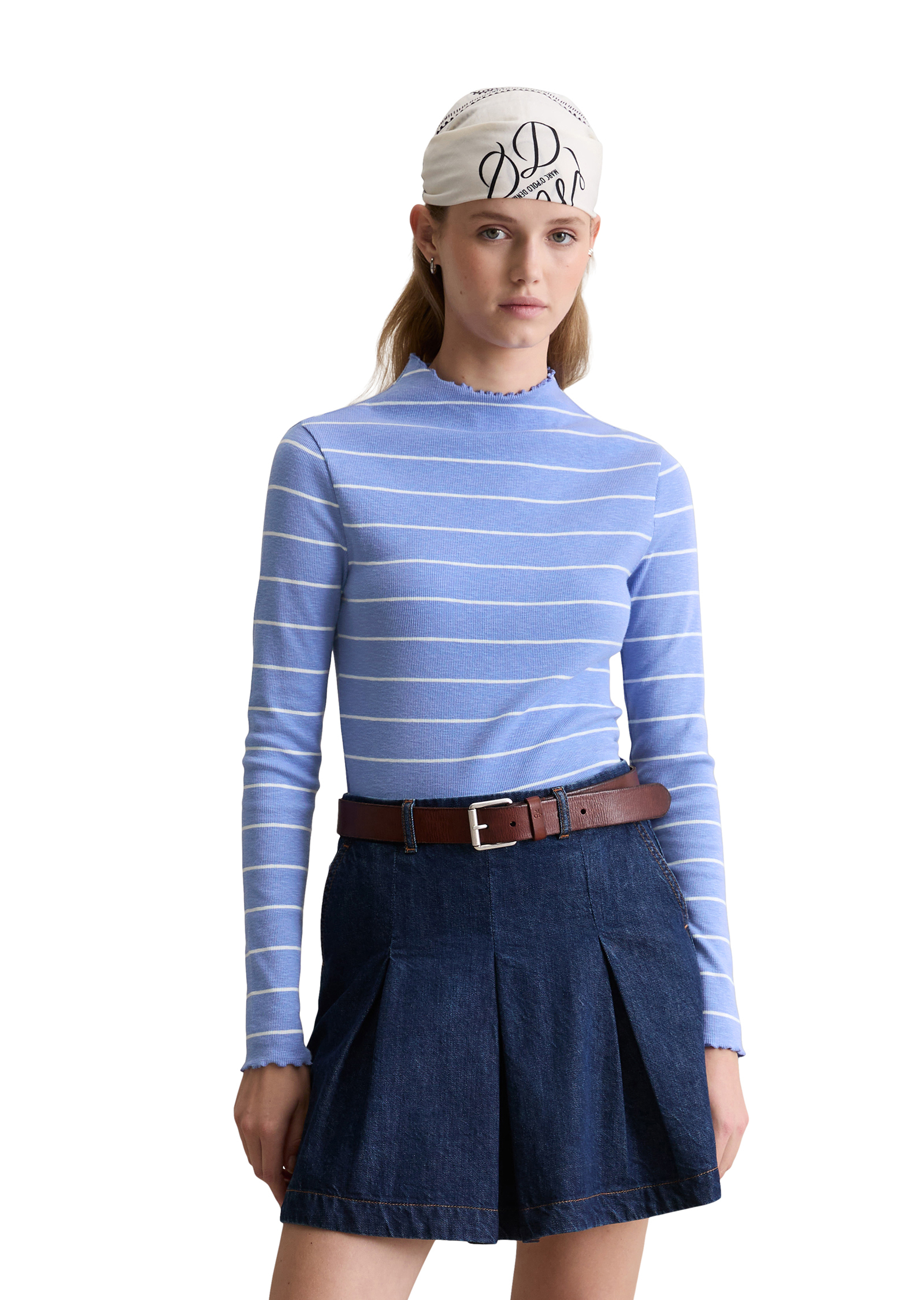 T-shirt long à côtes slim en jersey stretch en coton organique, MARC O’POLO DENIM