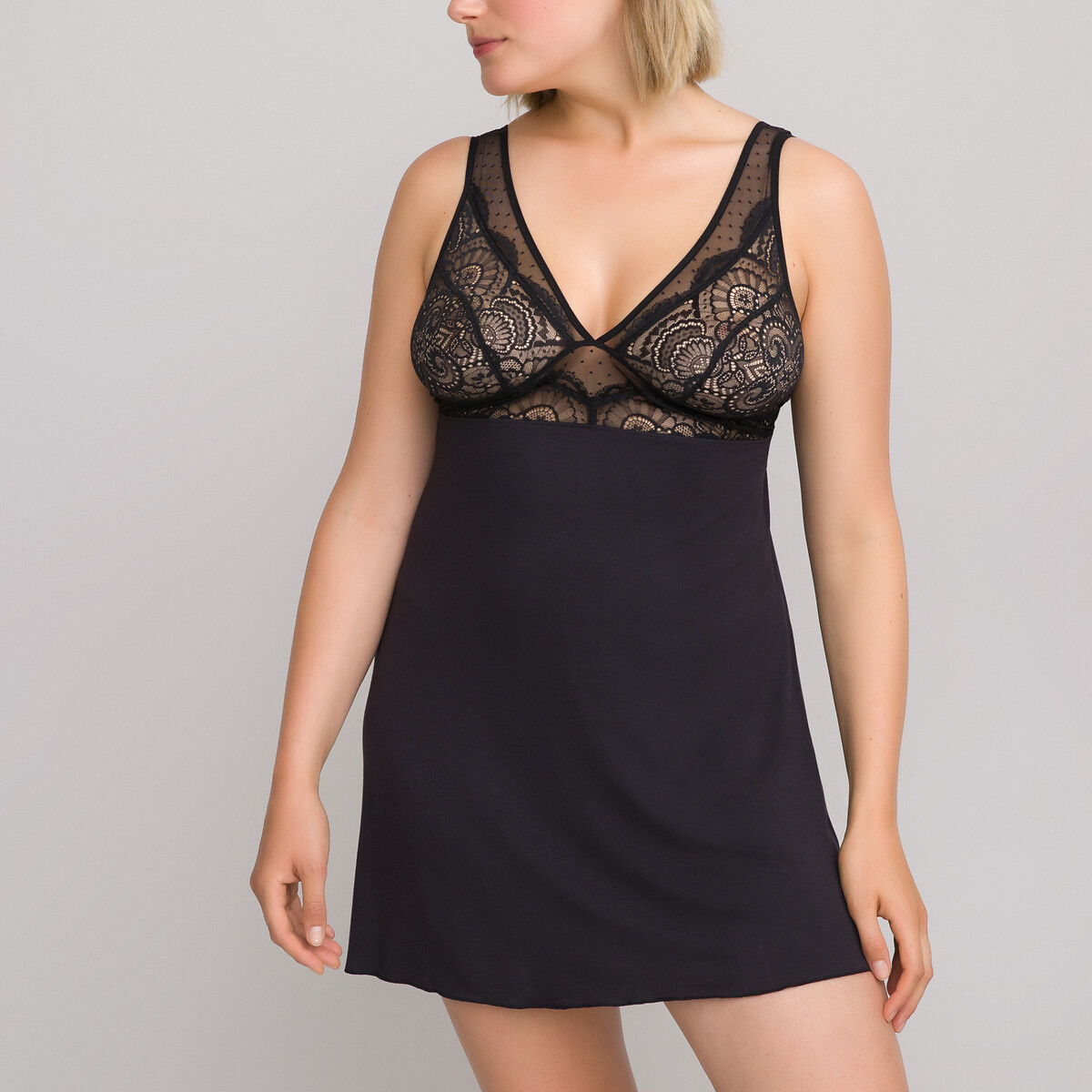 Draping Nightie with Lace and Dotte Details