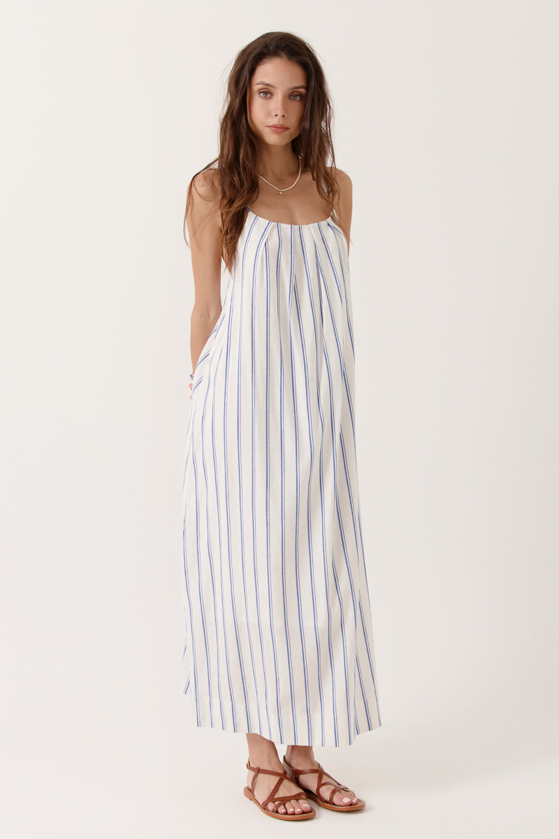 Robe longue fluide à fines rayures avec dos nu Eryssia, ARTLOVE