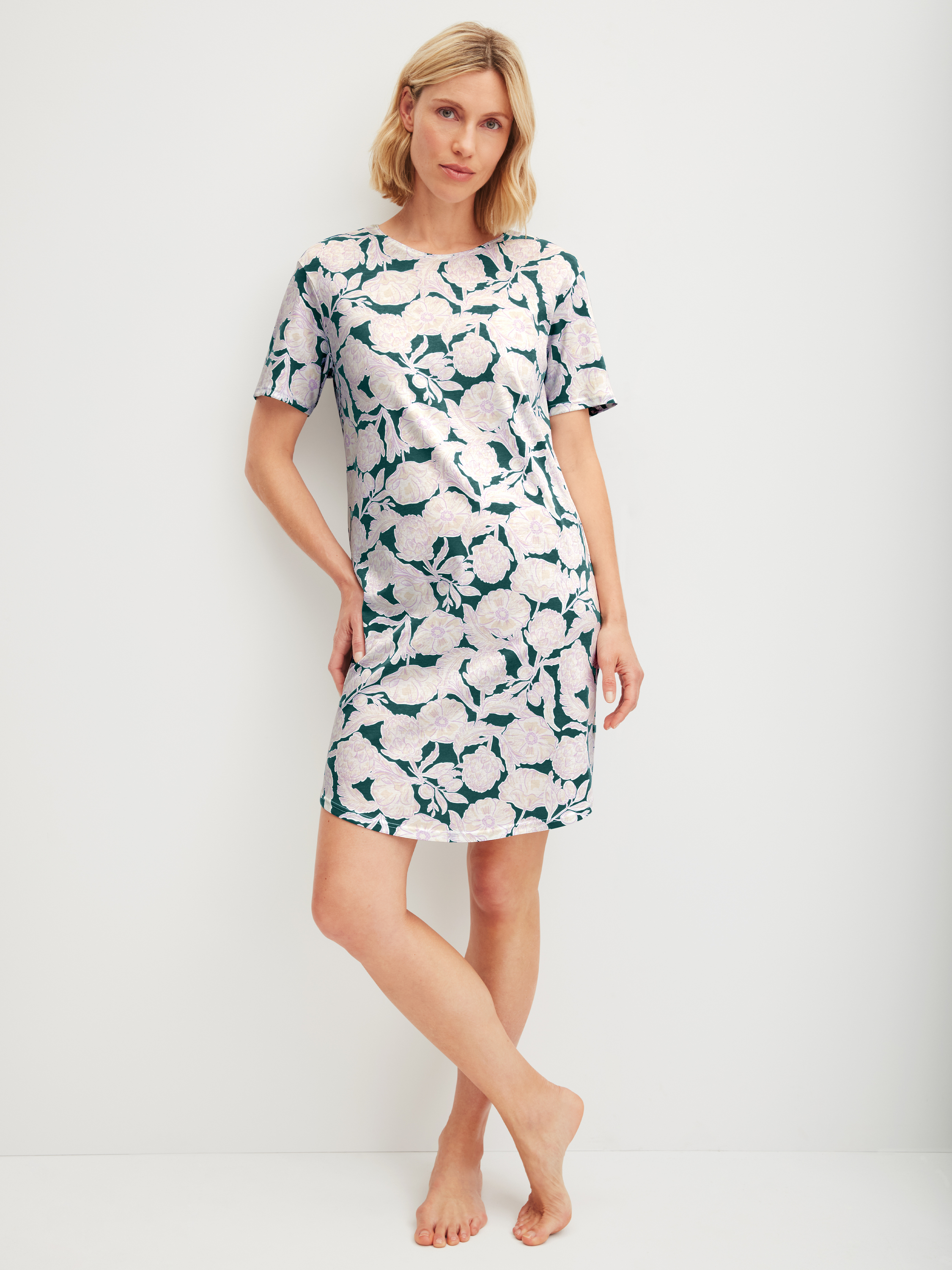 Chemise de nuit à manches courtes, longueur 95 cm manches courtes Coton BOTANIC DREAMS, CALIDA