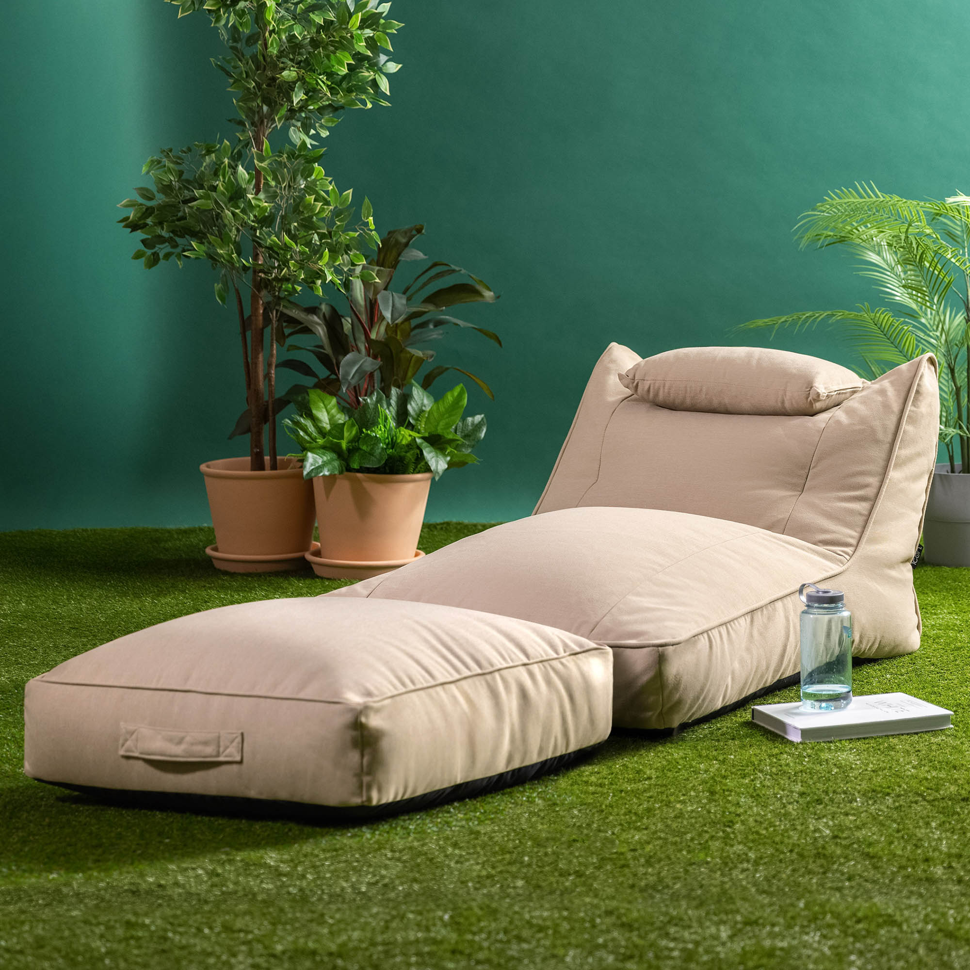 Pouf Flottant Géant 140x120x60 Cm – Canapé Gonflable Jardin/Piscine, Tissu Olefin Résistant + Pompe Électrique + Coussin, Bleu Pétrole