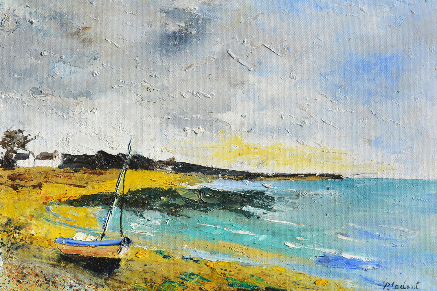 Tableau bateau aquarelle bretonne, HEXOA