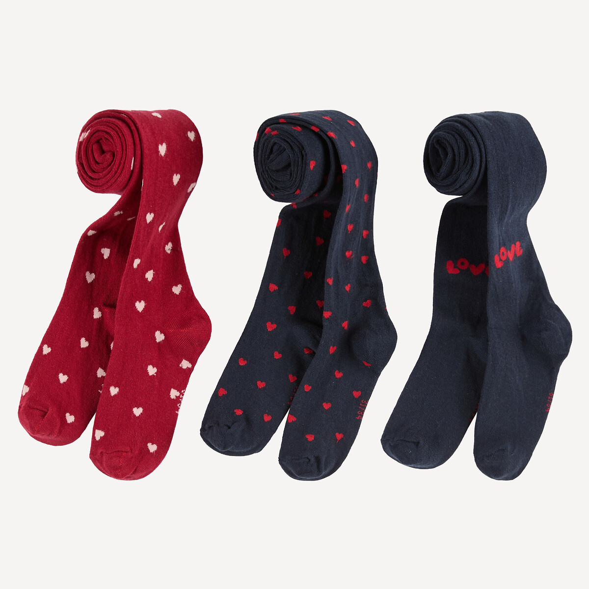 Lot de 3 paires de collants, motif coeurs et message, LA REDOUTE COLLECTIONS