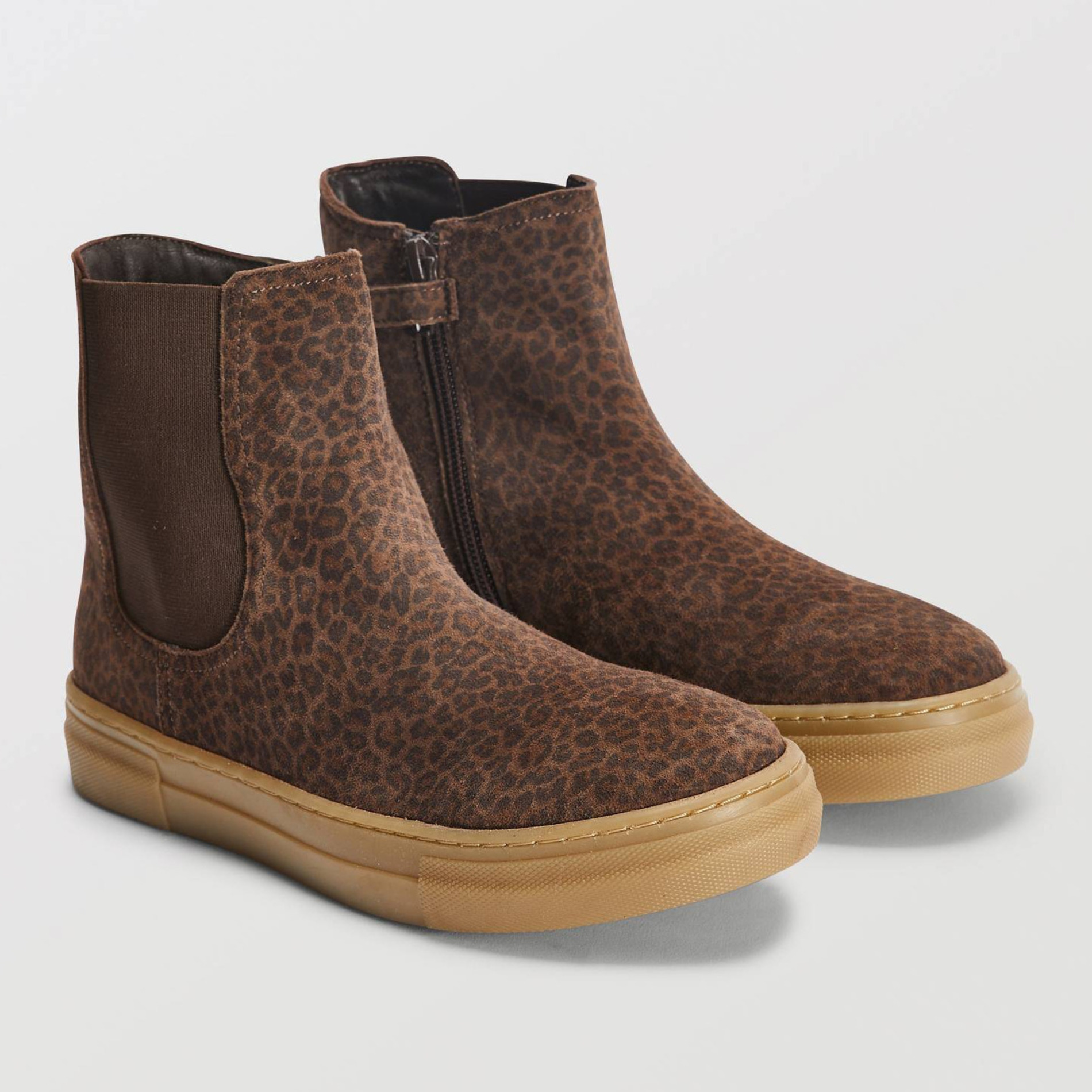 Boots imprimée léopard en cuir, MONOPRIX
