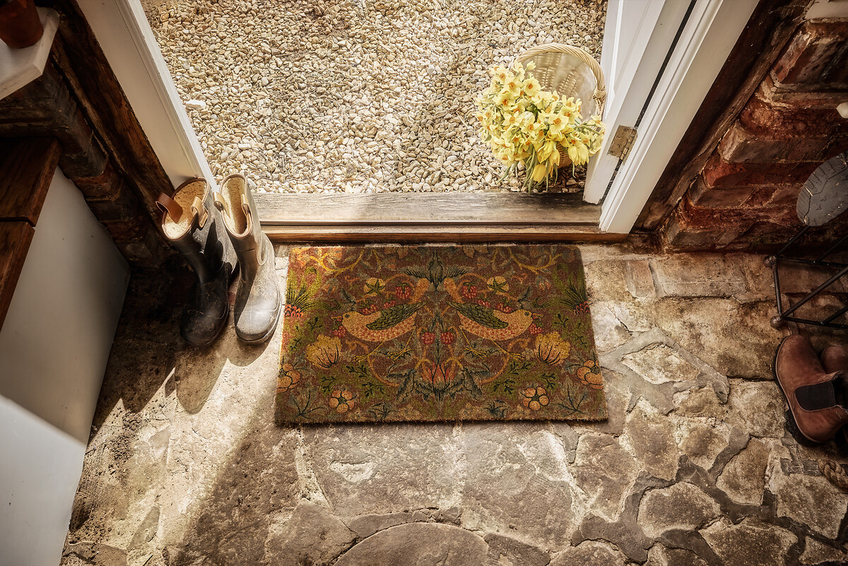 Strawberry Thief Red Printed Coir Doormat, MORRIS & CO.