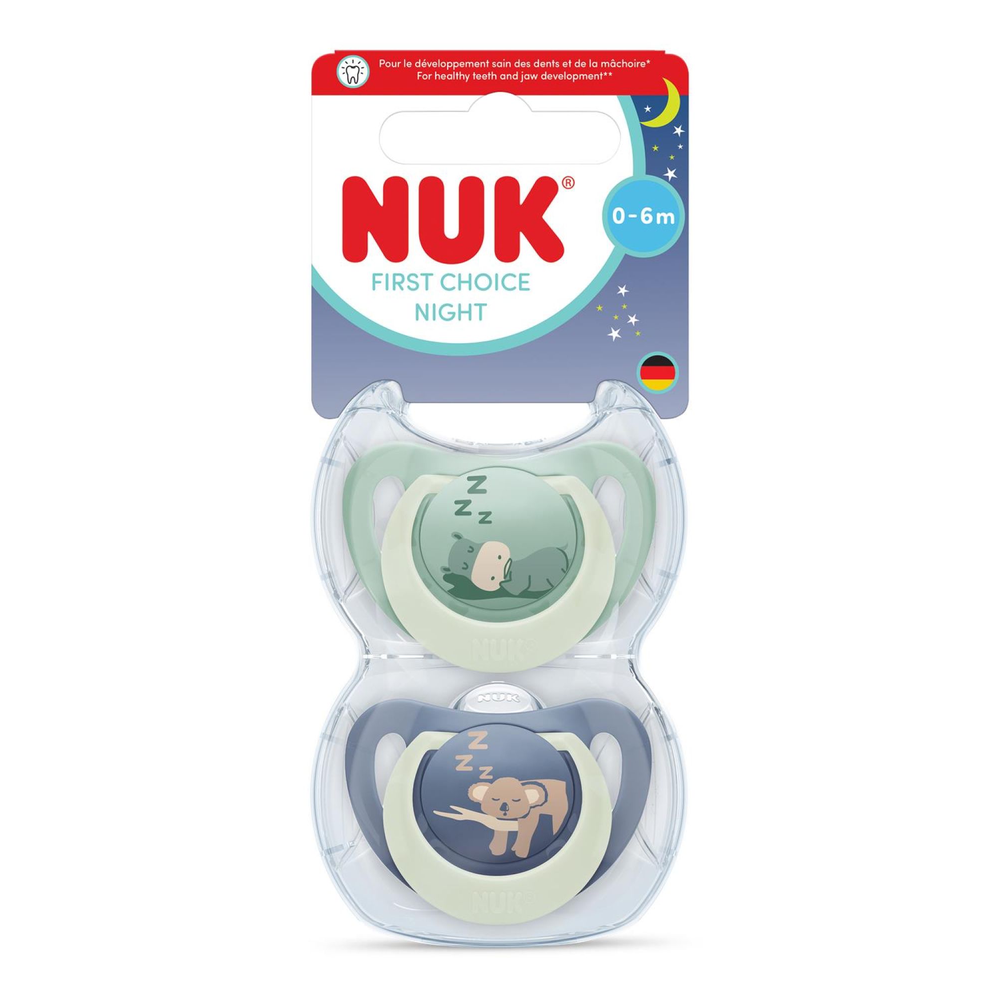 Lot de 2 sucettes nuit phosphorescentes First Choice 0-6 mois, NUK