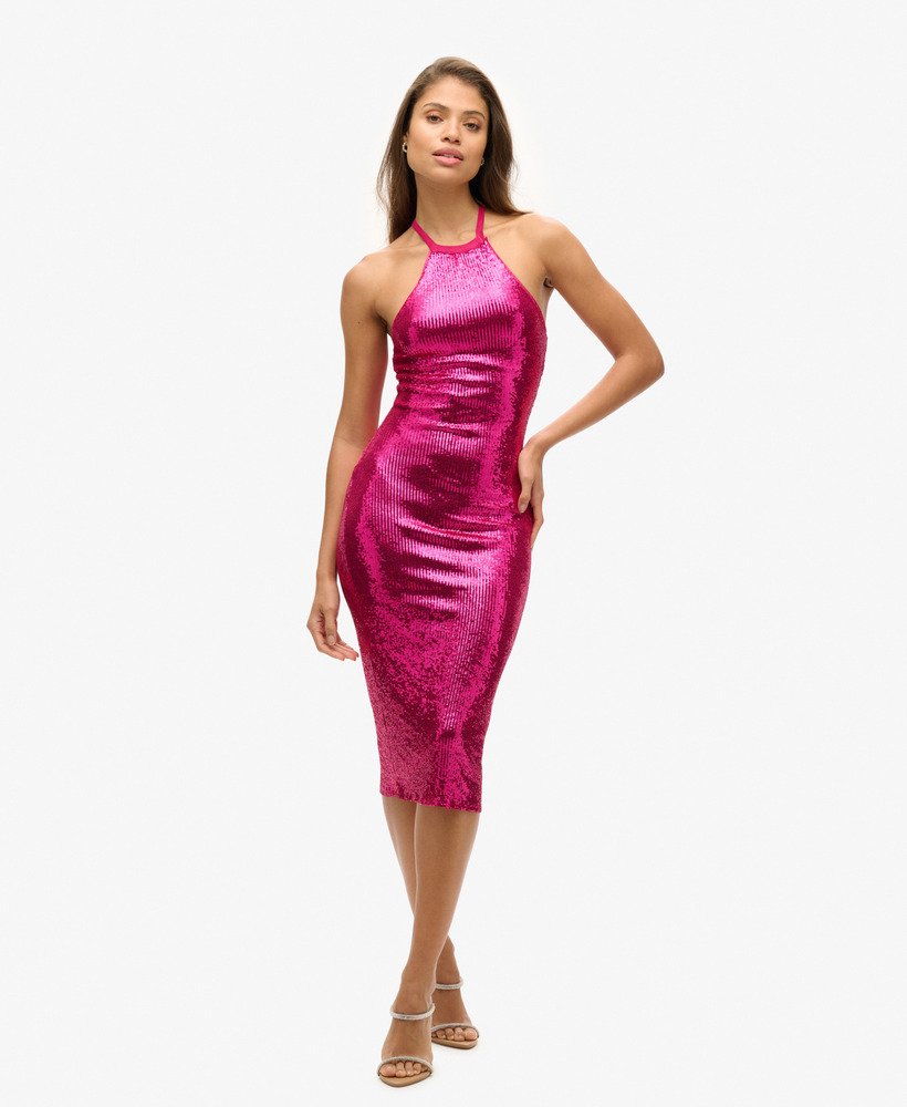 Robe mi-longue dos nu à sequins, SUPERDRY