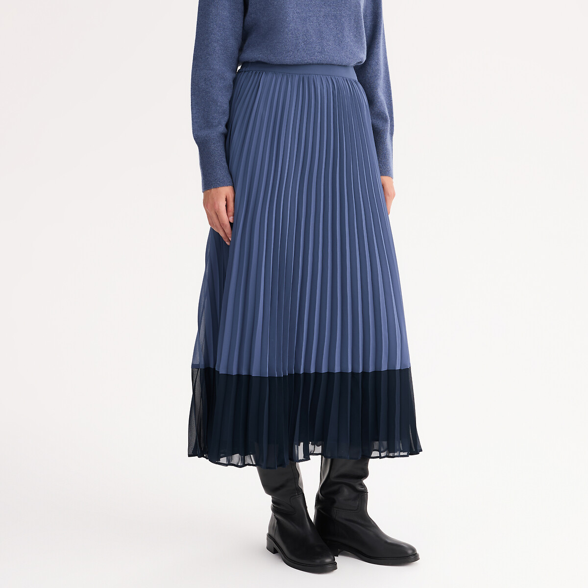 Two-Tone Pleated Midi Skirt, ANNE WEYBURN