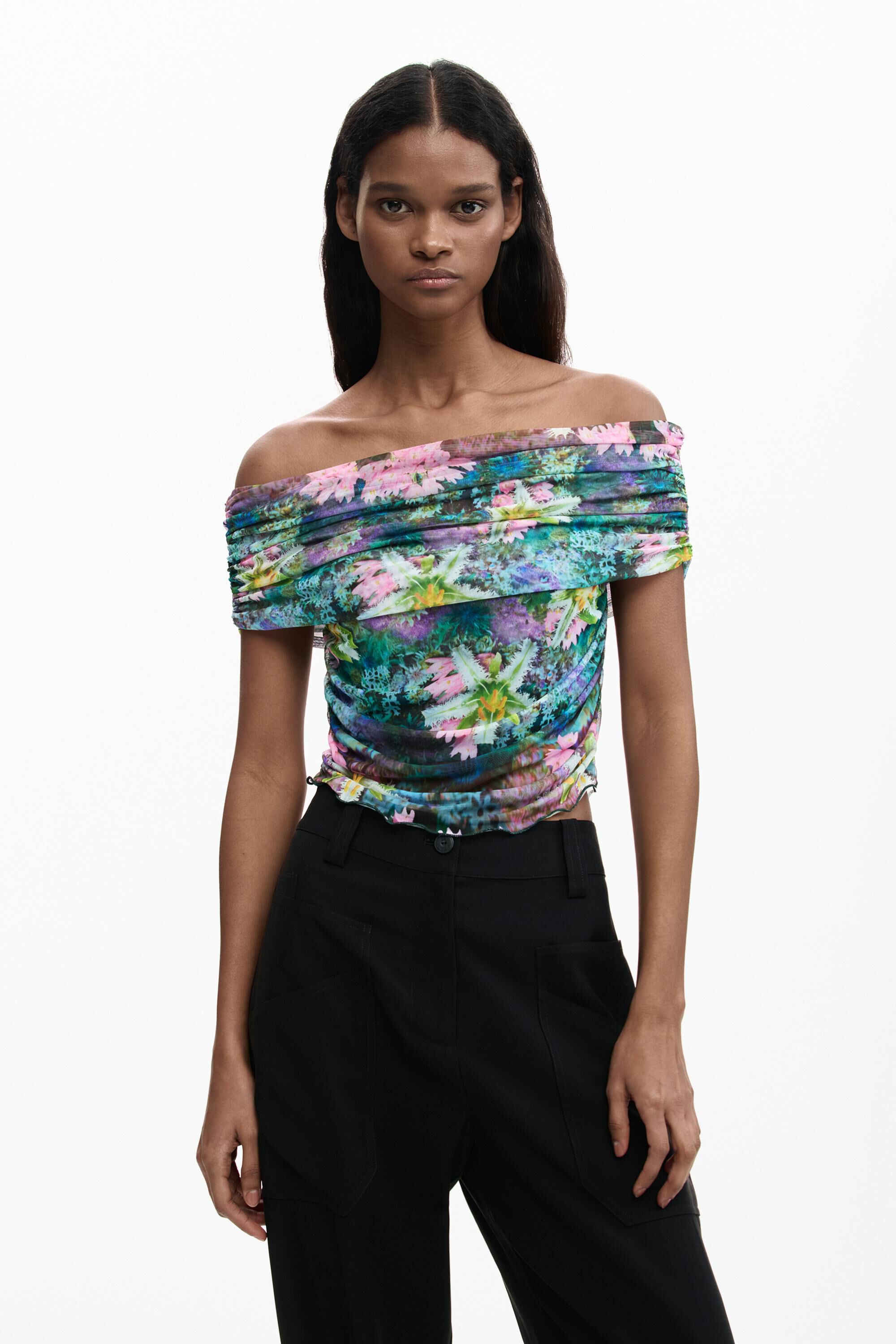 T-shirt fleurs col bateau, DESIGUAL