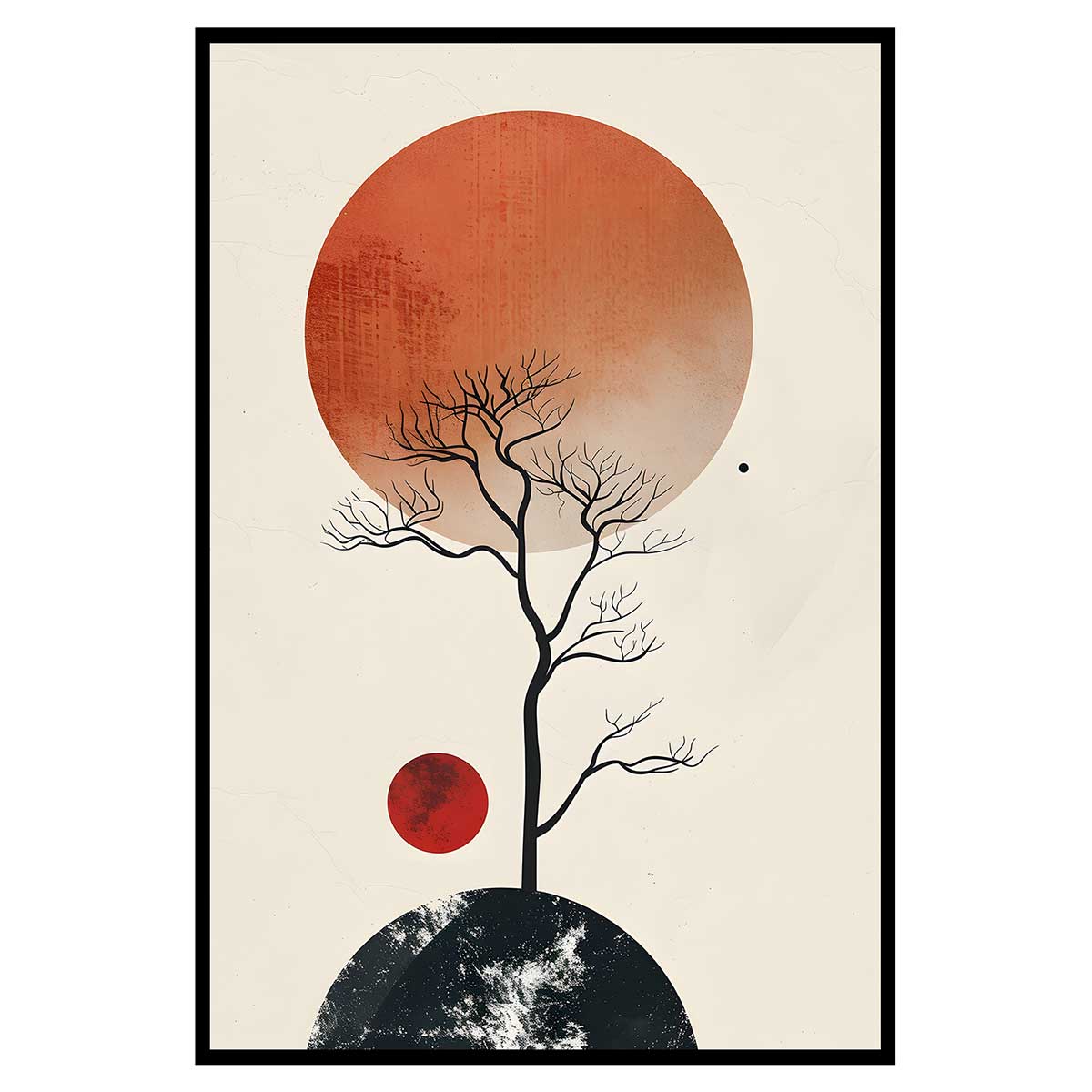 Affiche encadrée arbre minimaliste soleil, HEXOA