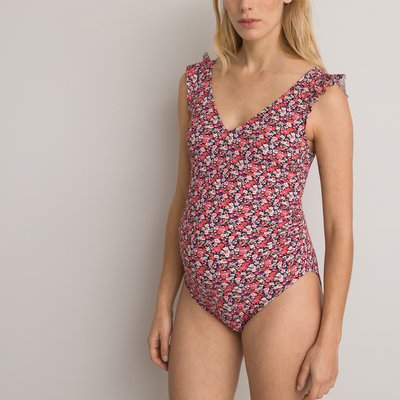 Floral Racerback Maternity Swimsuit with Ruffled Straps LA REDOUTE COLLECTIONS