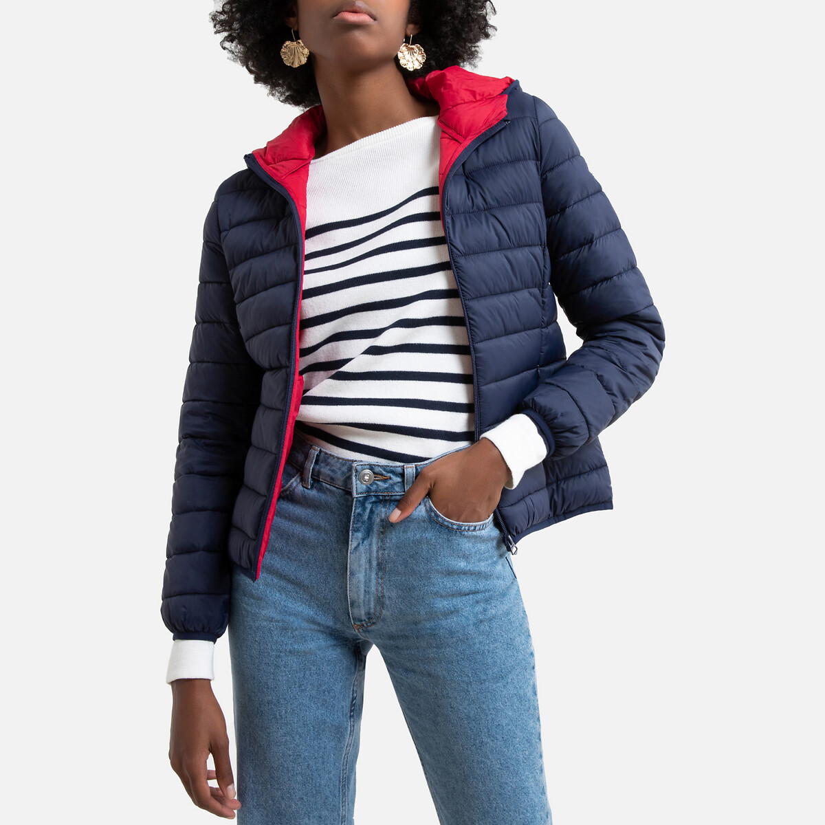 navy quilted puffer jacket