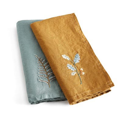 Set of 2 Wintergreen Embroidered Washed Linen Napkins LA REDOUTE INTERIEURS