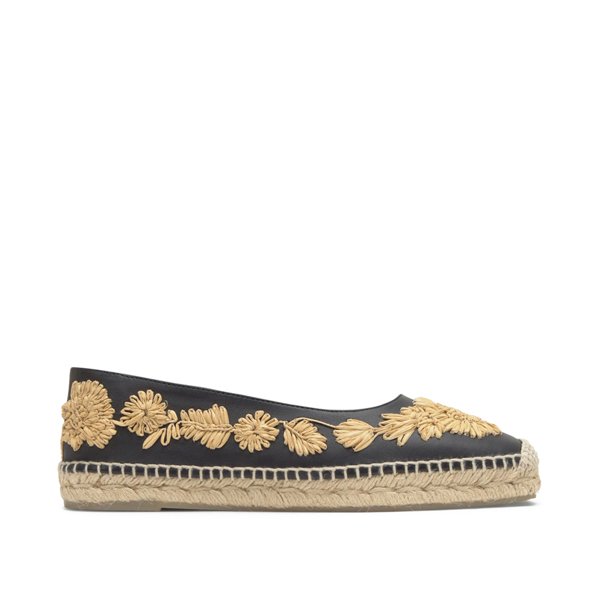 Espadrilles plates en cuir à broderie florales en raphia PARIS PLATFORM, CASTANER