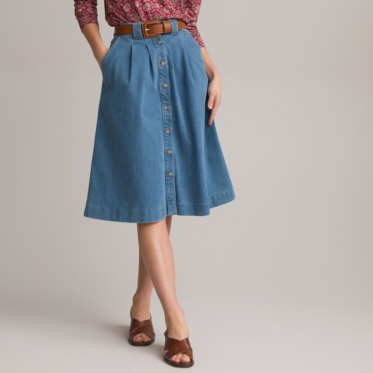Image of Denim Mid-Length Skirt